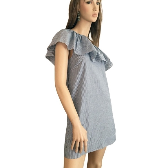 π
Ίabercrombie & Fitch A&F Dress One shoulder Pin Stripe Flutter Ruffled Shift - Picture 6 of 11